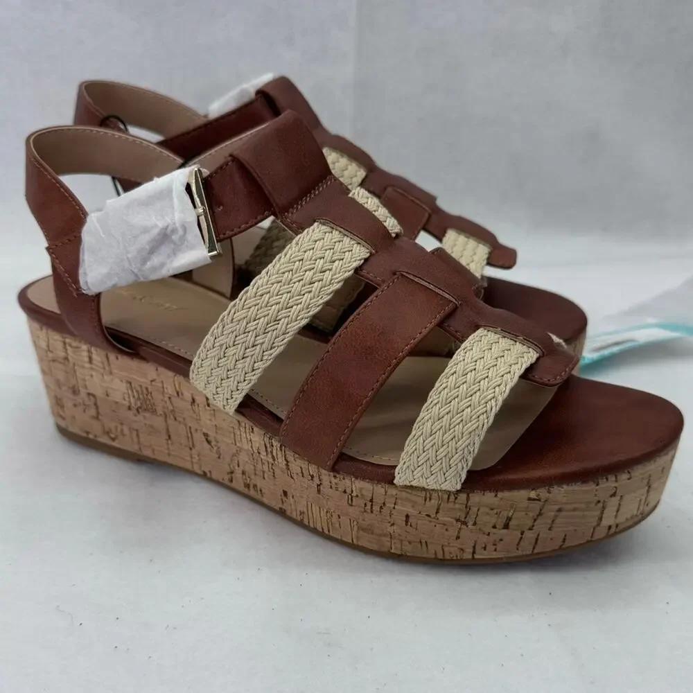 NWT Violet & Red Capree Woven Braid Wedge sz 9.5 Cognac Brown Sandals Stitch Fix